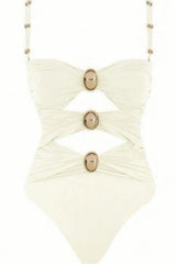 Color Block Cutout Monokini Swimsuit With Metal Hardware Detail