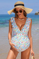 Floral Cap Sleeve Onesie Swimsuit for Pregnant Women