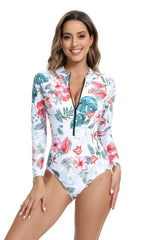 Front Zipper Long Sleeve Rash Guard Surfing One Piece Swimsuit