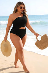 Plus Size One Shoulder Cutout Swimsuit