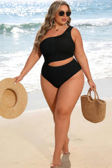 Plus Size One Shoulder Cutout Swimsuit