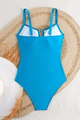 Ruched One-Piece Swimsuit With Metal V Detail