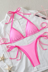 Contrast Trim Triangle Bikini Set Side Tie Two Piece Swimsuit