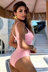 Ruched Tummy Control V Neck One Piece Swimsuit