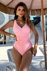 Ruched Tummy Control V Neck One Piece Swimsuit