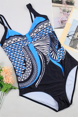Blue-Women-Push-Up-Plus-Size-One-Piece-Swimwear