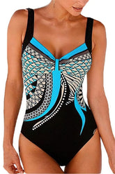 Blue-Women-Push-Up-Plus-Size-One-Piece-Swimwear