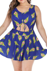 Plus-Size-One-Piece-Dress-Tankini-Swimsuit-Blue