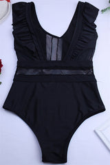 Ruffled-Mesh-Stitching-Hollow-Monokini