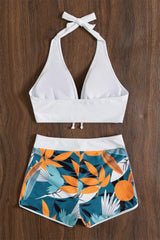 White-Push-Up-Bikini-Top-Boy-Short-Women-Two-Piece-Swimsuit