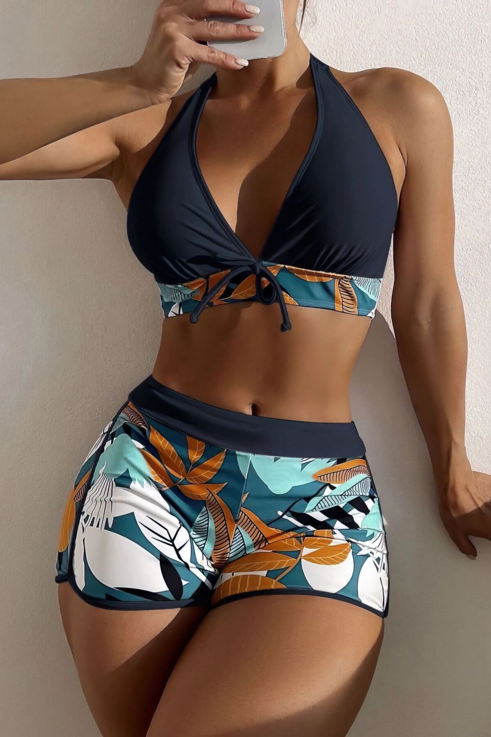 Black-Push-Up-Bikini-Top-Boy-Short-Women-Two-Piece-Swimsuit