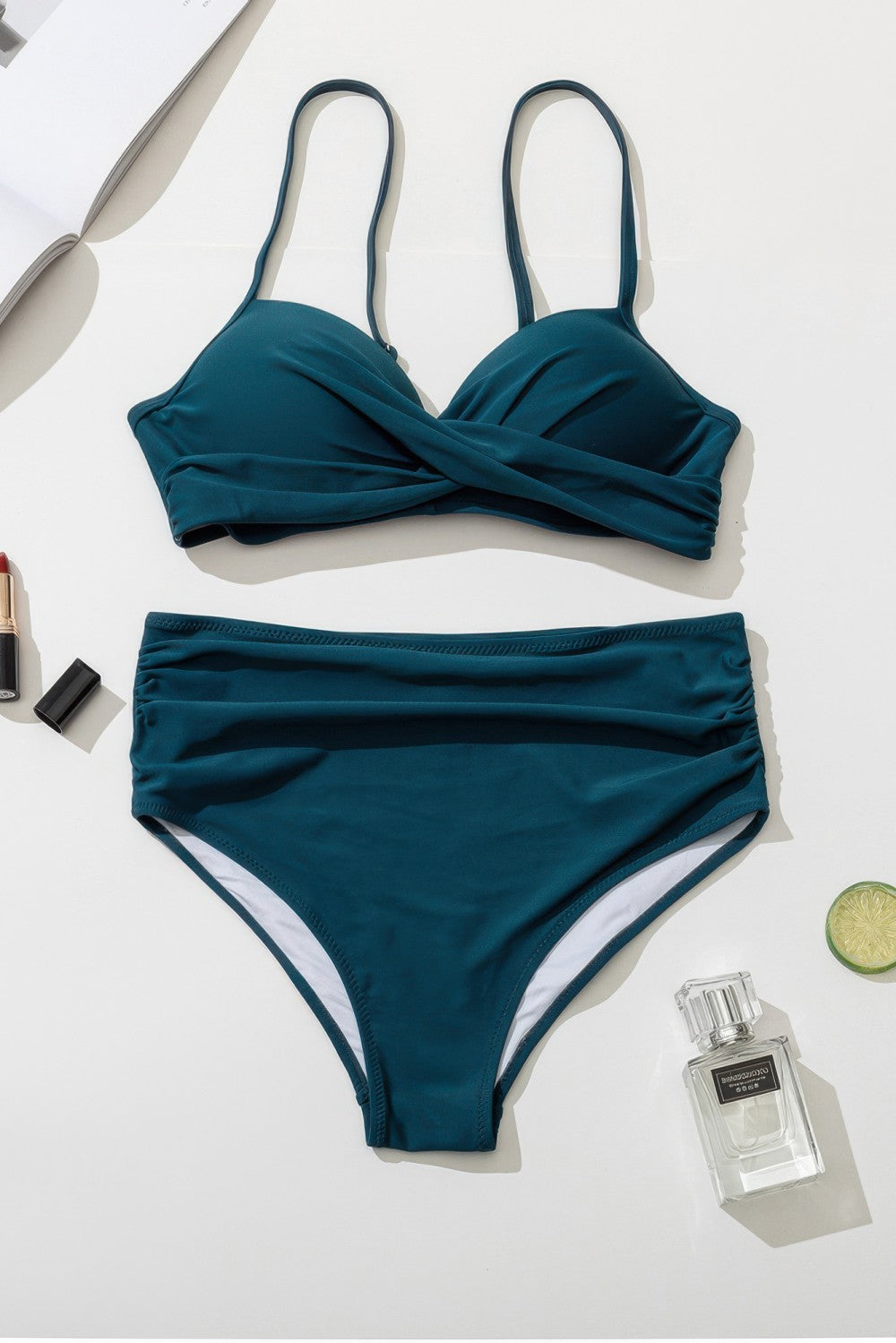 Conjunto de bikini de dos piezas elegante negro de cintura alta