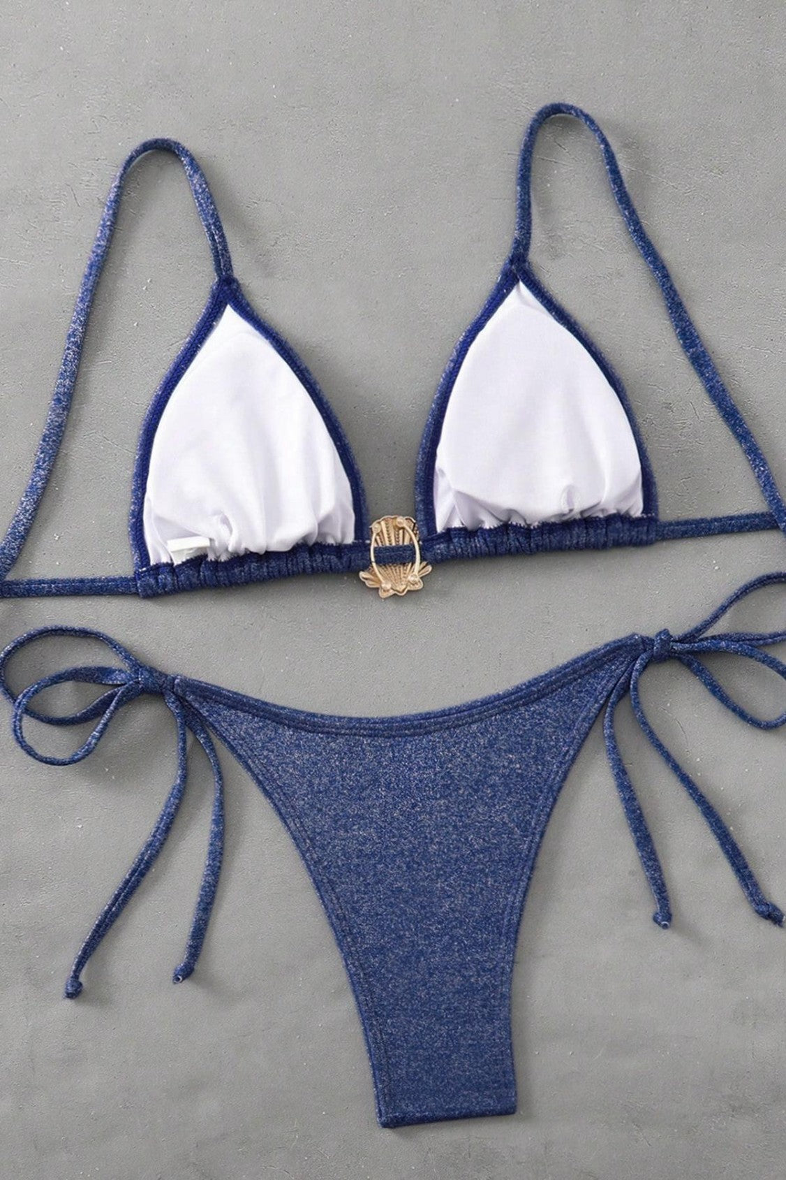 Blue Glitter Shell Decorative Bikini Swimsuit Two-Piece Set