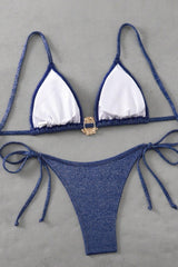 Blue Glitter Shell Decorative Bikini Swimsuit Two-Piece Set