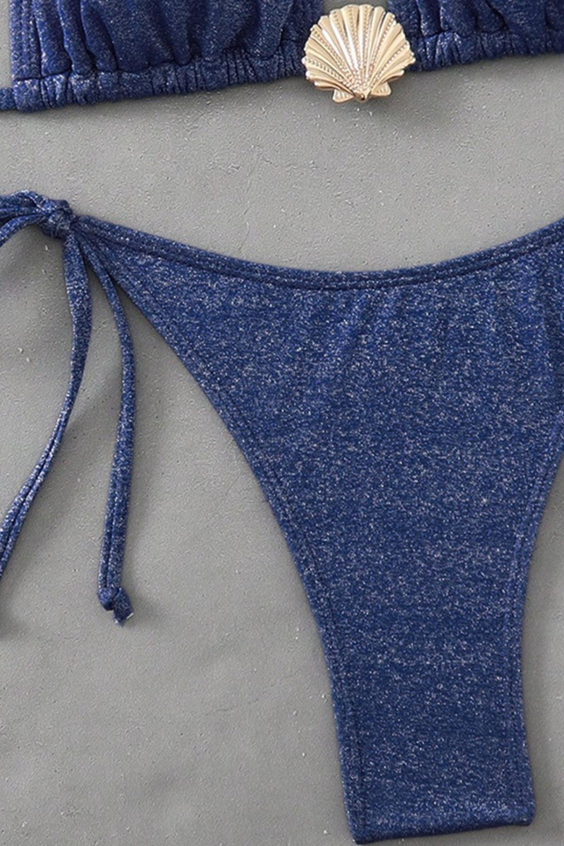 Blue Glitter Shell Decorative Bikini Swimsuit Two-Piece Set
