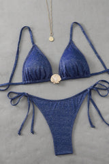 Blue Glitter Shell Decorative Bikini Swimsuit Two-Piece Set