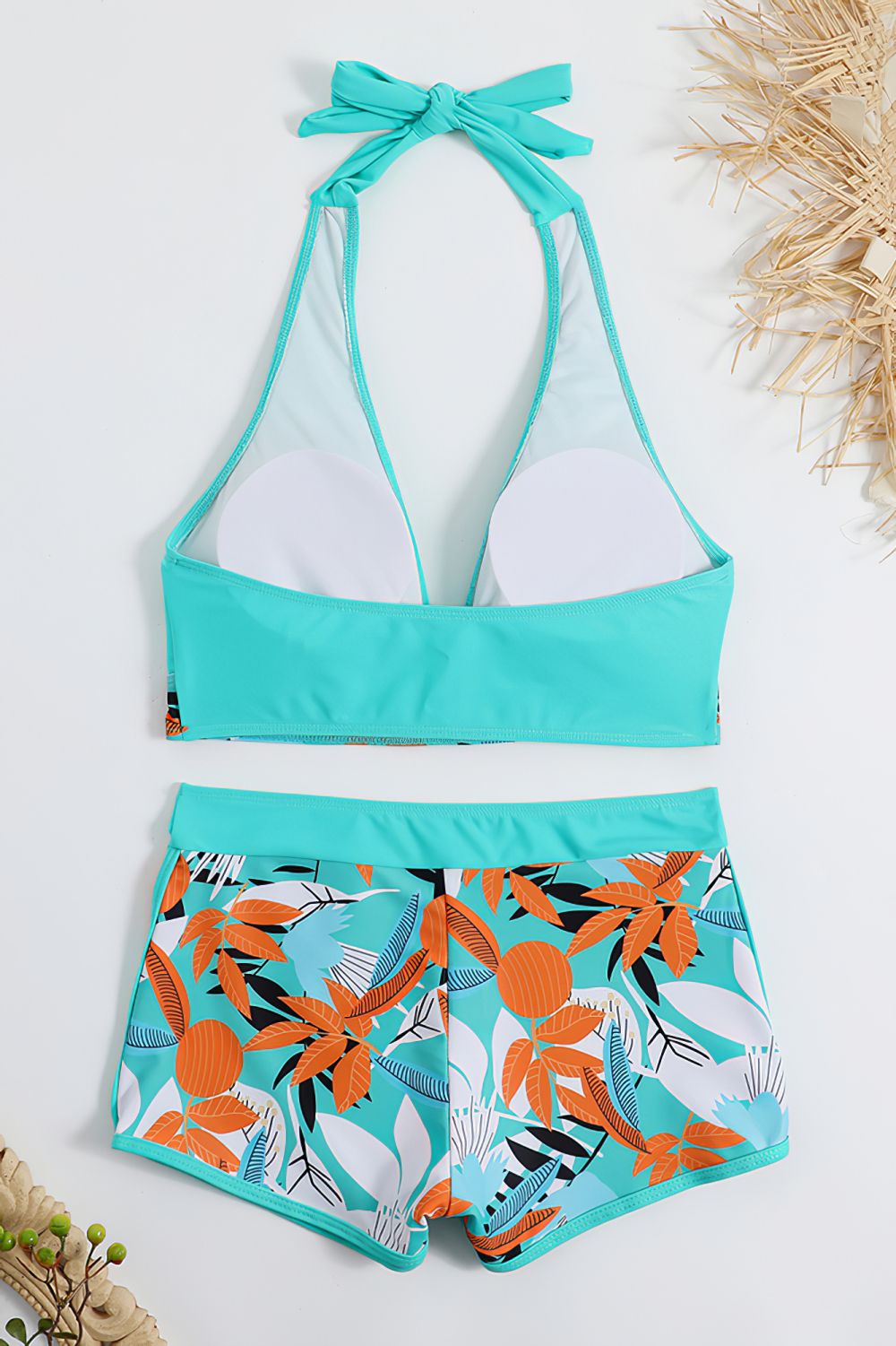Blue-Push-Up-Bikini-Top-Boy-Short-Women-Two-Piece-Swimsuit