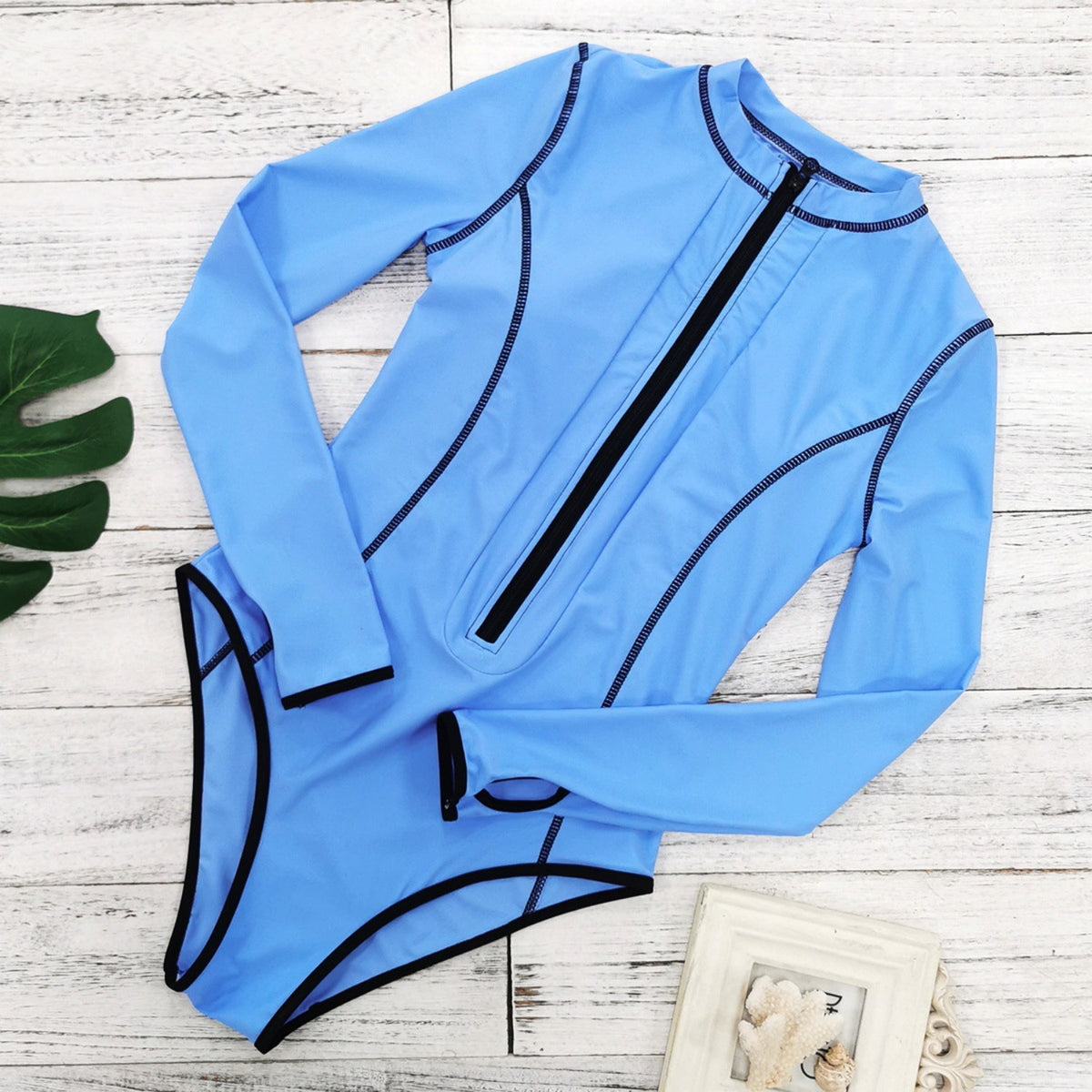 Blue-Rush-Guard-Long-Sleeve-Front-Zipper-One-Piece-Swimsuit