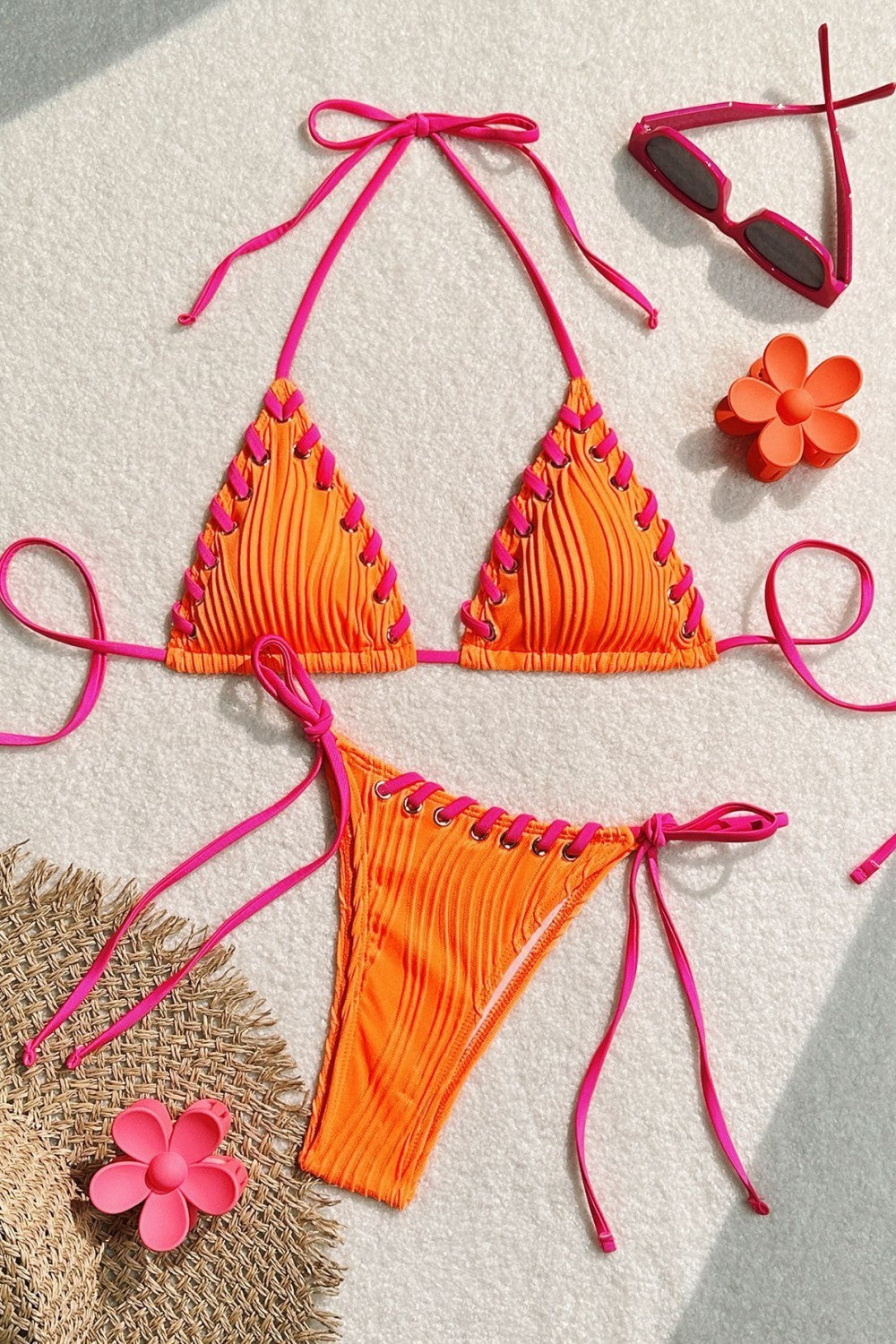 Bikini de dos piezas con cuerda trenzada colorida