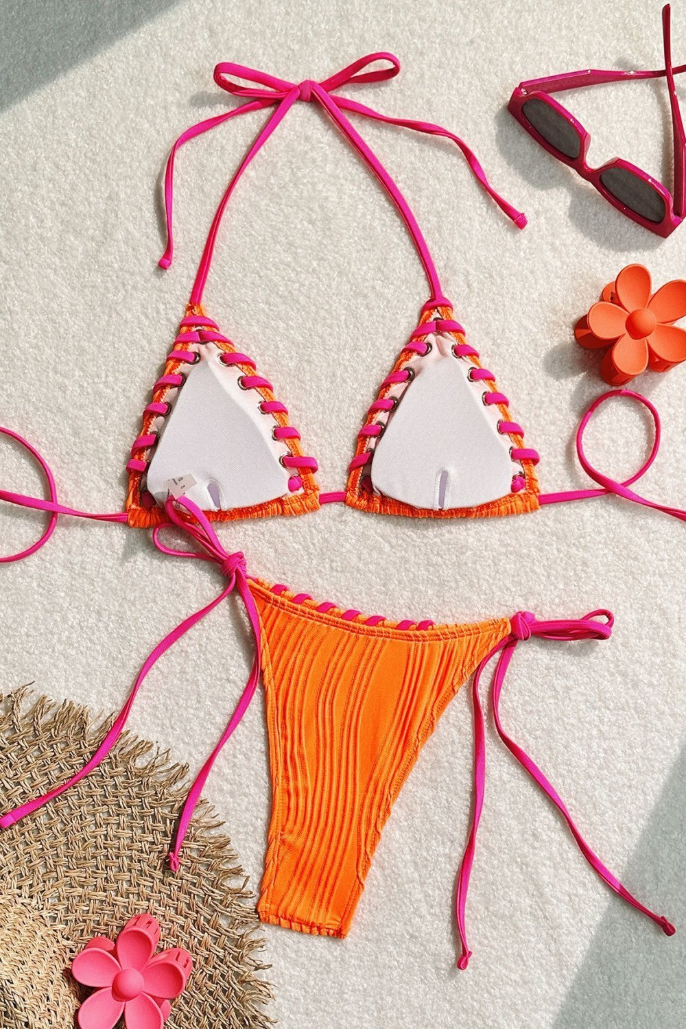 Bikini de dos piezas con cuerda trenzada colorida