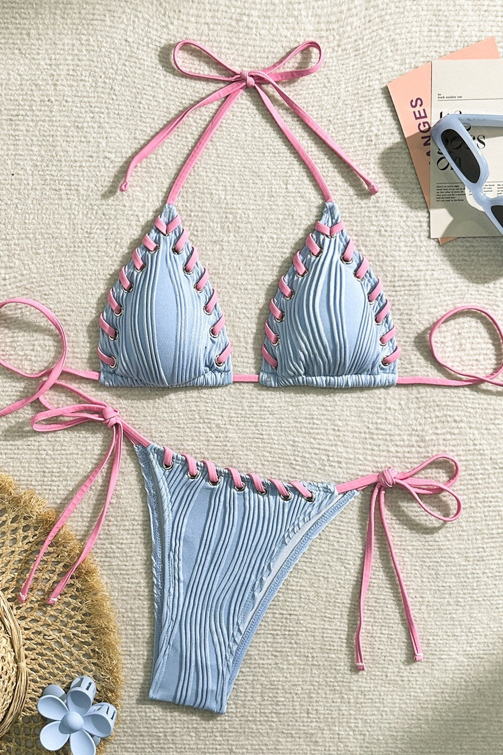 Bikini de dos piezas con cuerda trenzada colorida