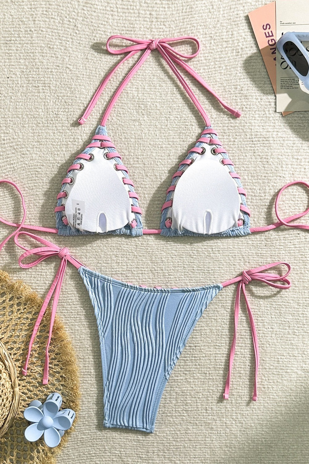 Bikini de dos piezas con cuerda trenzada colorida