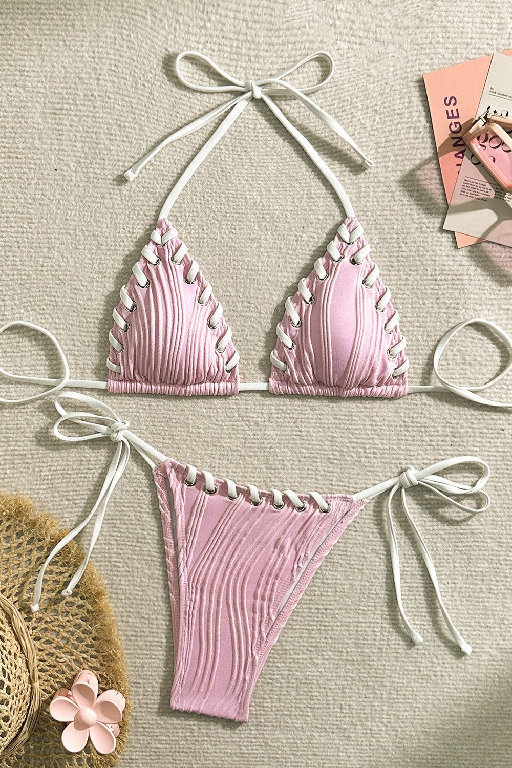 Bikini de dos piezas con cuerda trenzada colorida