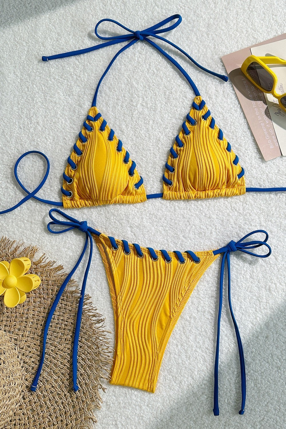 Bikini de dos piezas con cuerda trenzada colorida
