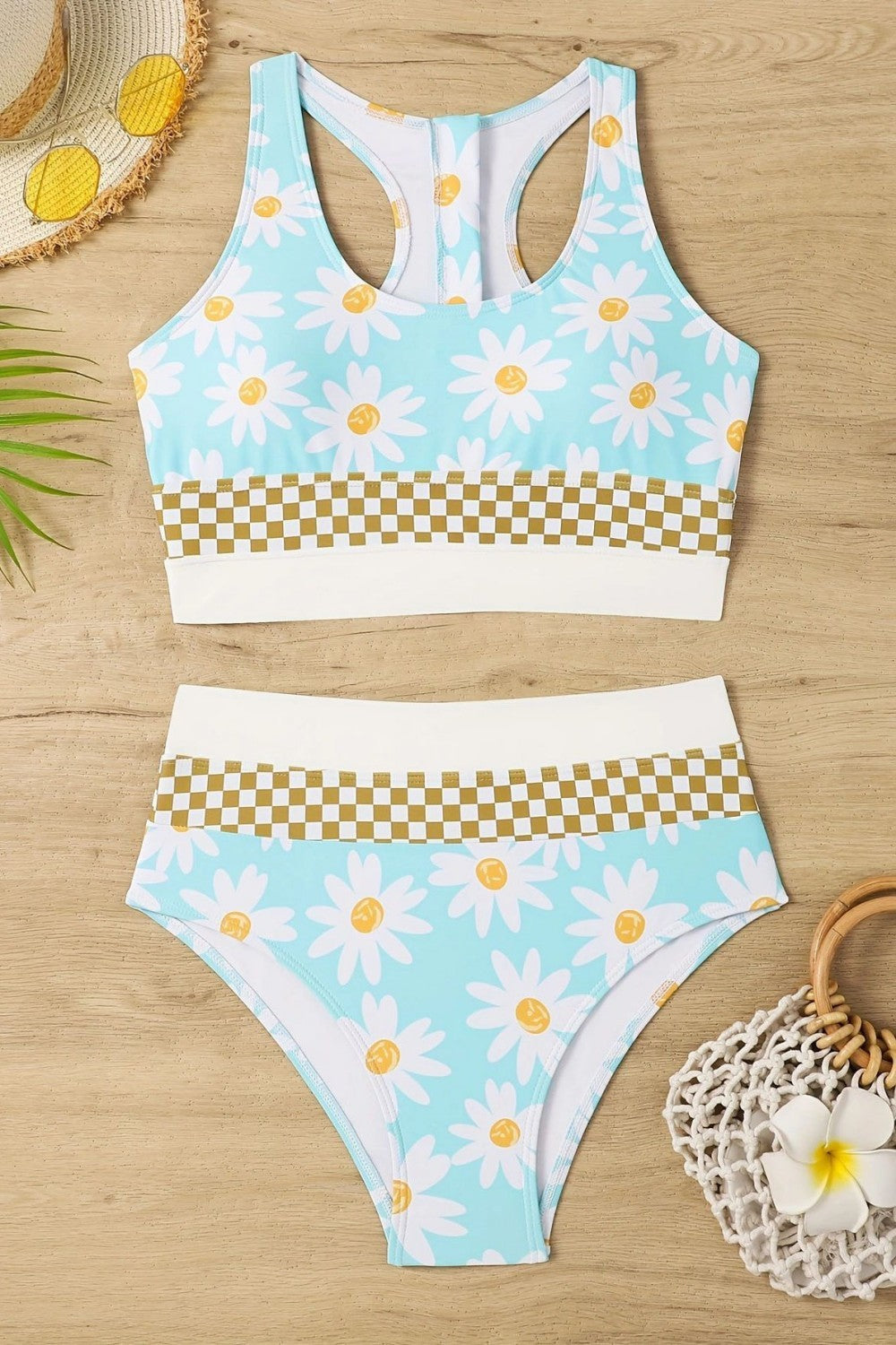 Daisy-Print-Bandage-Sports-High-Waist-Two-Piece-Swimsuit_2