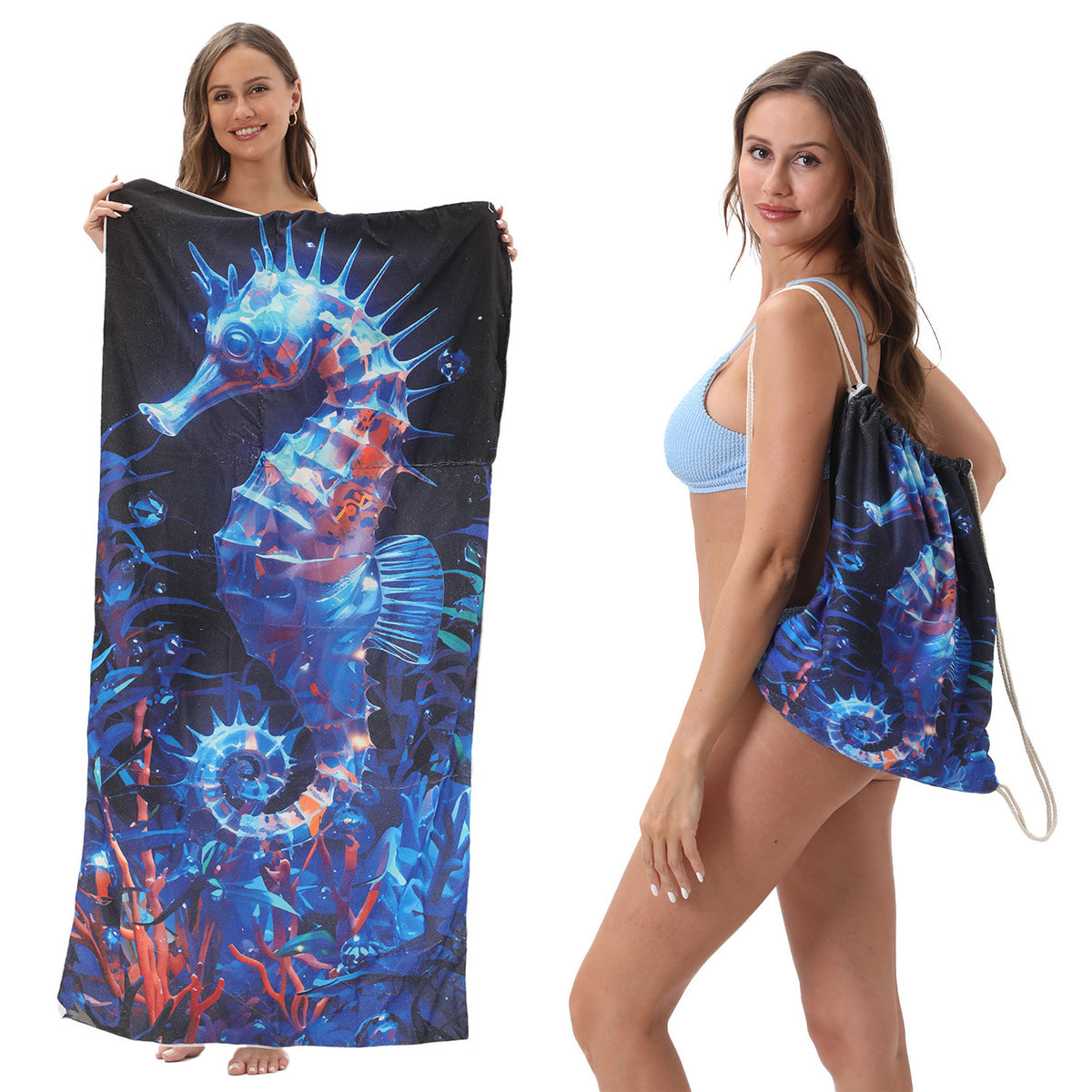 Foldable 2-in-1 Beach Towel With Storage Bag