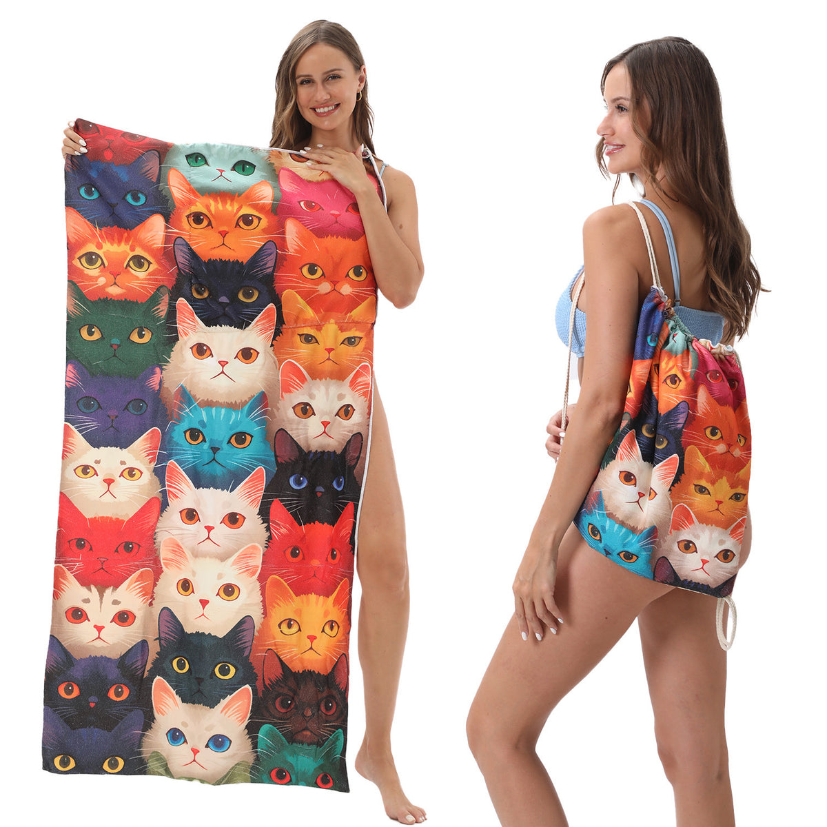 Foldable 2-in-1 Beach Towel With Storage Bag