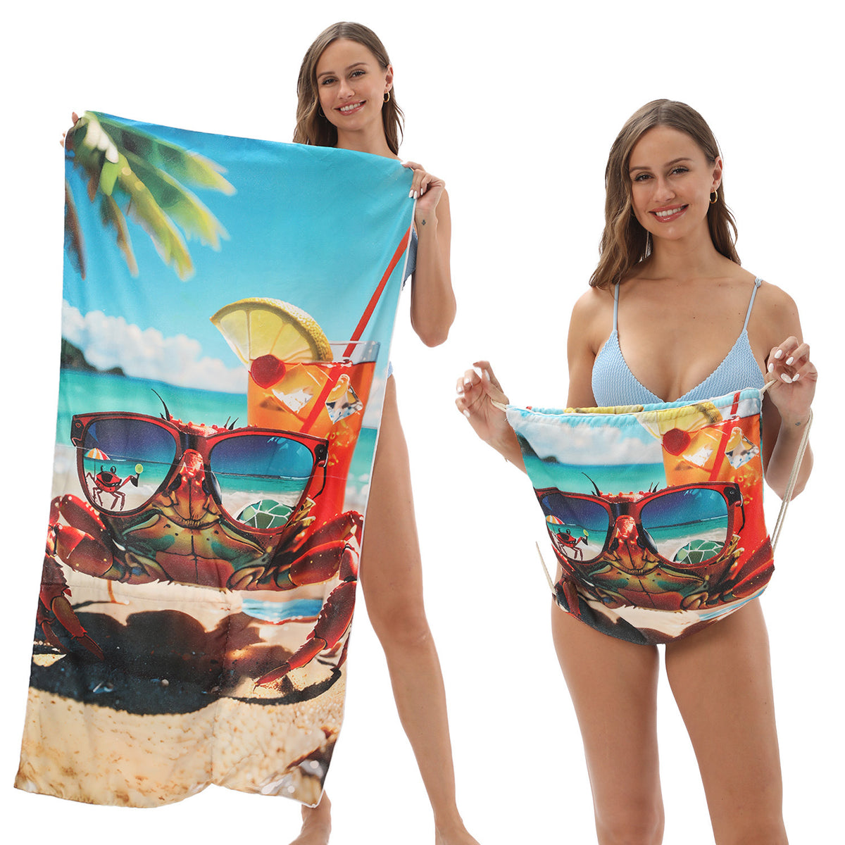 Foldable 2-in-1 Beach Towel With Storage Bag