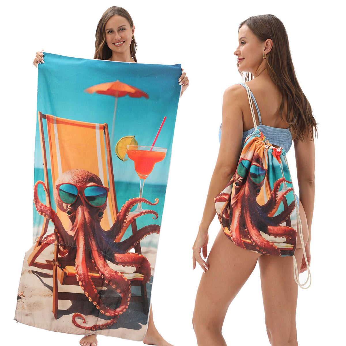 Foldable 2-in-1 Beach Towel With Storage Bag
