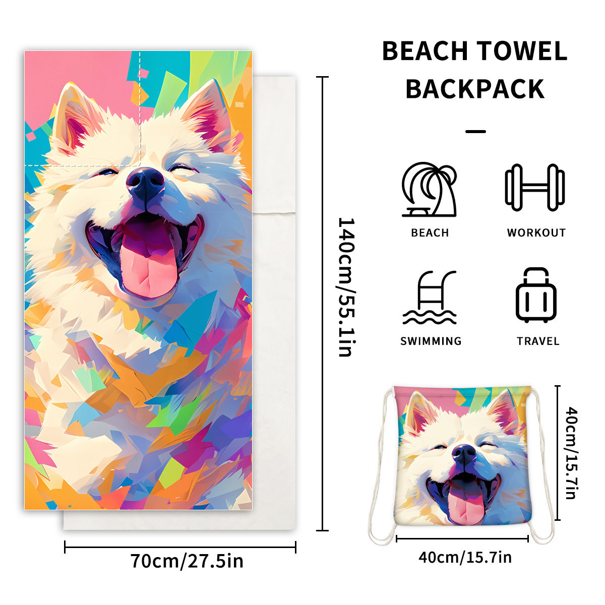 Foldable 2-in-1 Beach Towel With Storage Bag