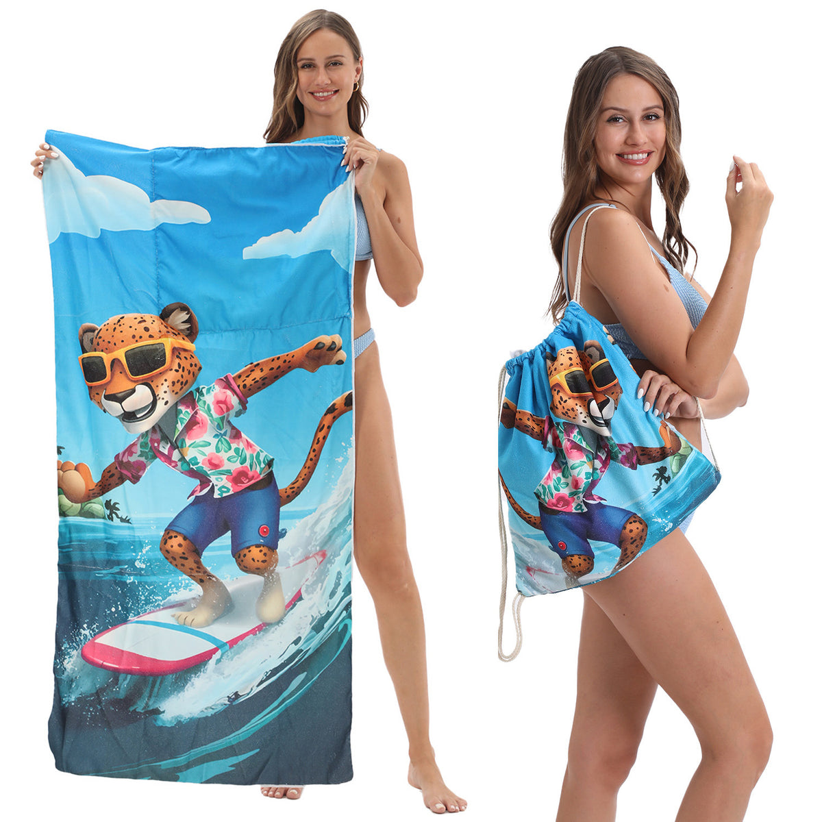Foldable 2-in-1 Beach Towel With Storage Bag