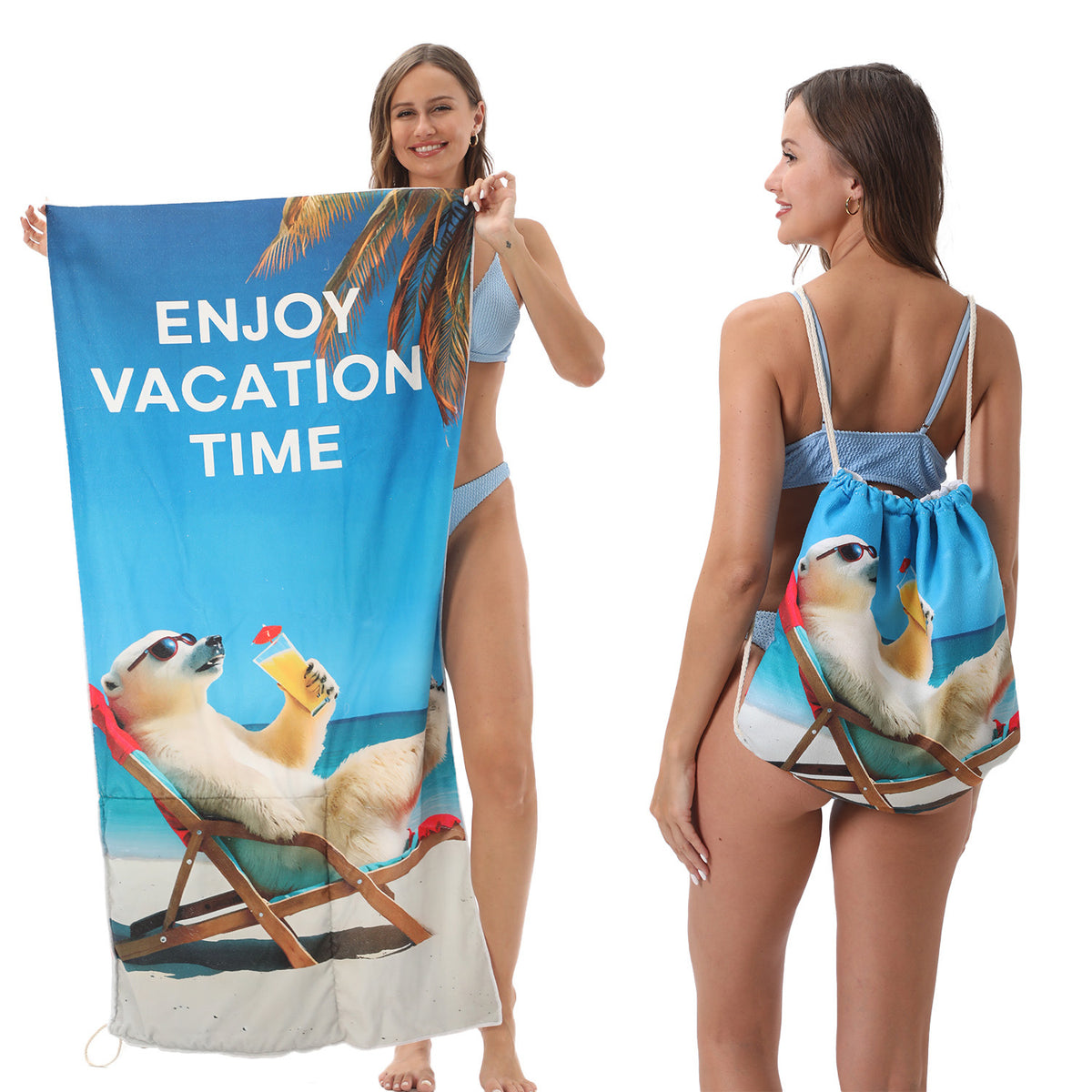 Foldable 2-in-1 Beach Towel With Storage Bag