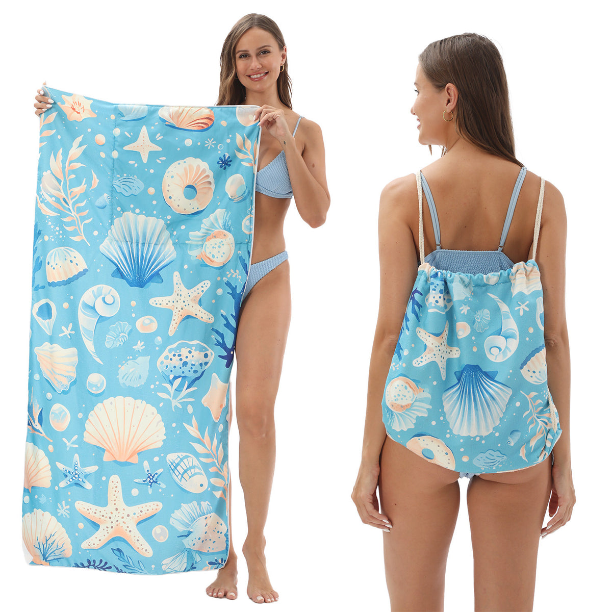 Foldable 2-in-1 Beach Towel With Storage Bag