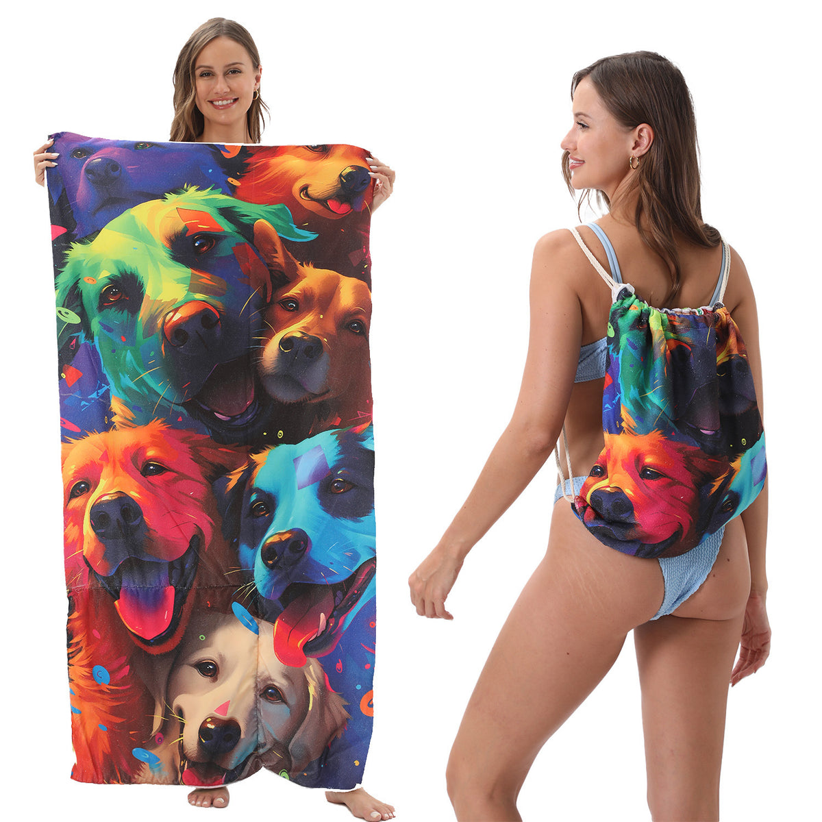 Foldable 2-in-1 Beach Towel With Storage Bag