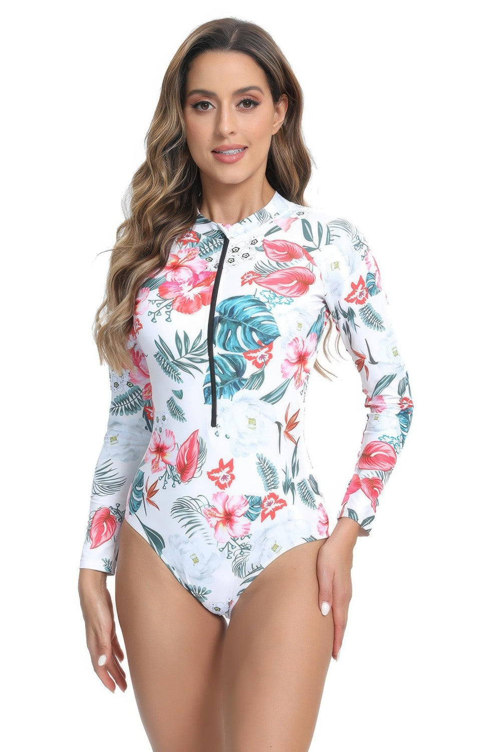 Front Zipper Long Sleeve Rash Guard Surfing One Piece Swimsuit メイン画像