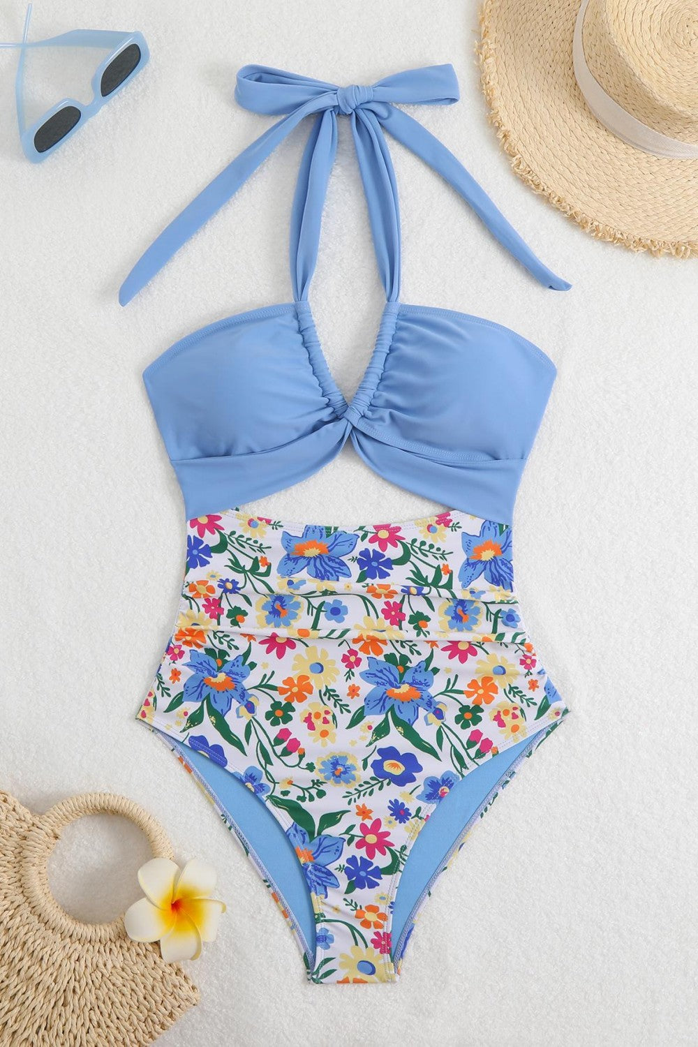 Halter Neck Cutout One Piece Swimsuit Ruched Monokini