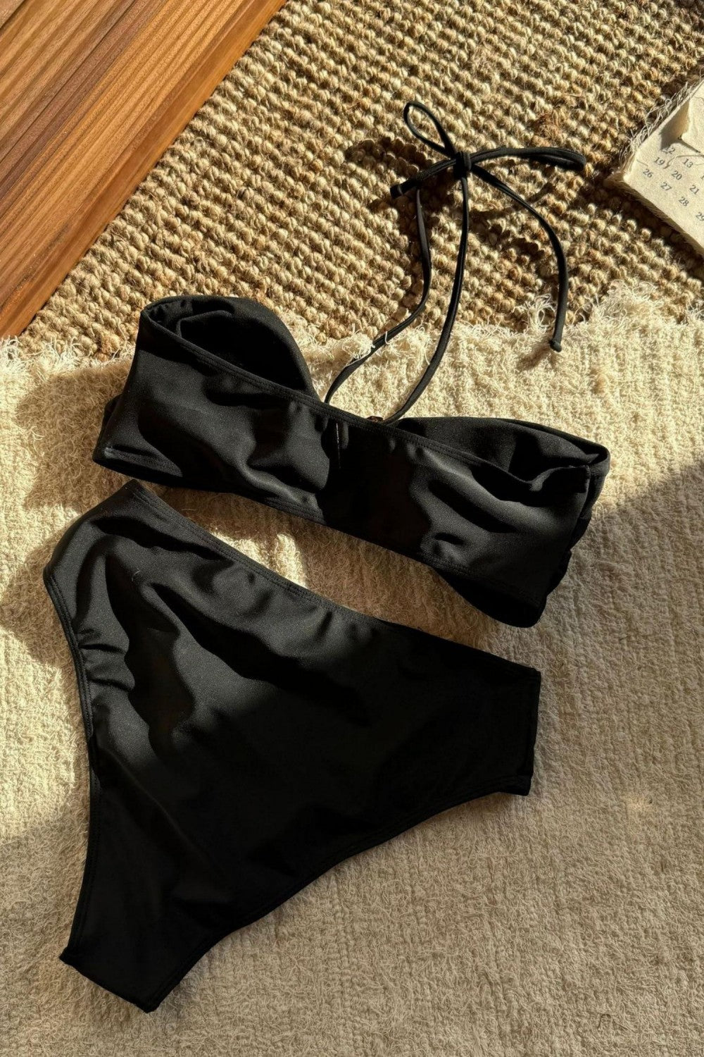 High Waist Metal Ring Halter Bandeau Bikini Set