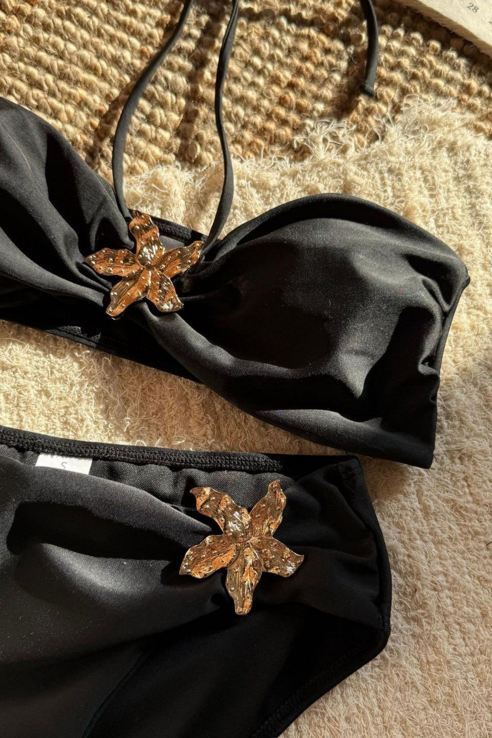 High Waist Metal Ring Halter Bandeau Bikini Set