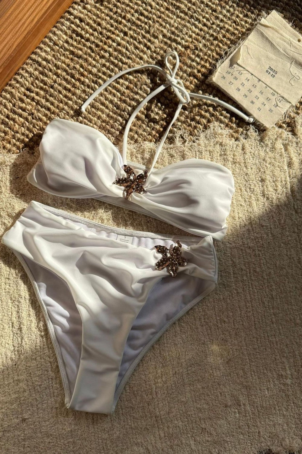 High Waist Metal Ring Halter Bandeau Bikini Set