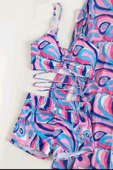 Lace-Up Boxer Pants Bikini Cover Up Three-Piece Set