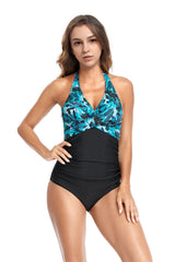 Leaf-Women-Cross-Halter-One-Piece-Swimsuit