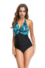 Leaf-Women-Cross-Halter-One-Piece-Swimsuit