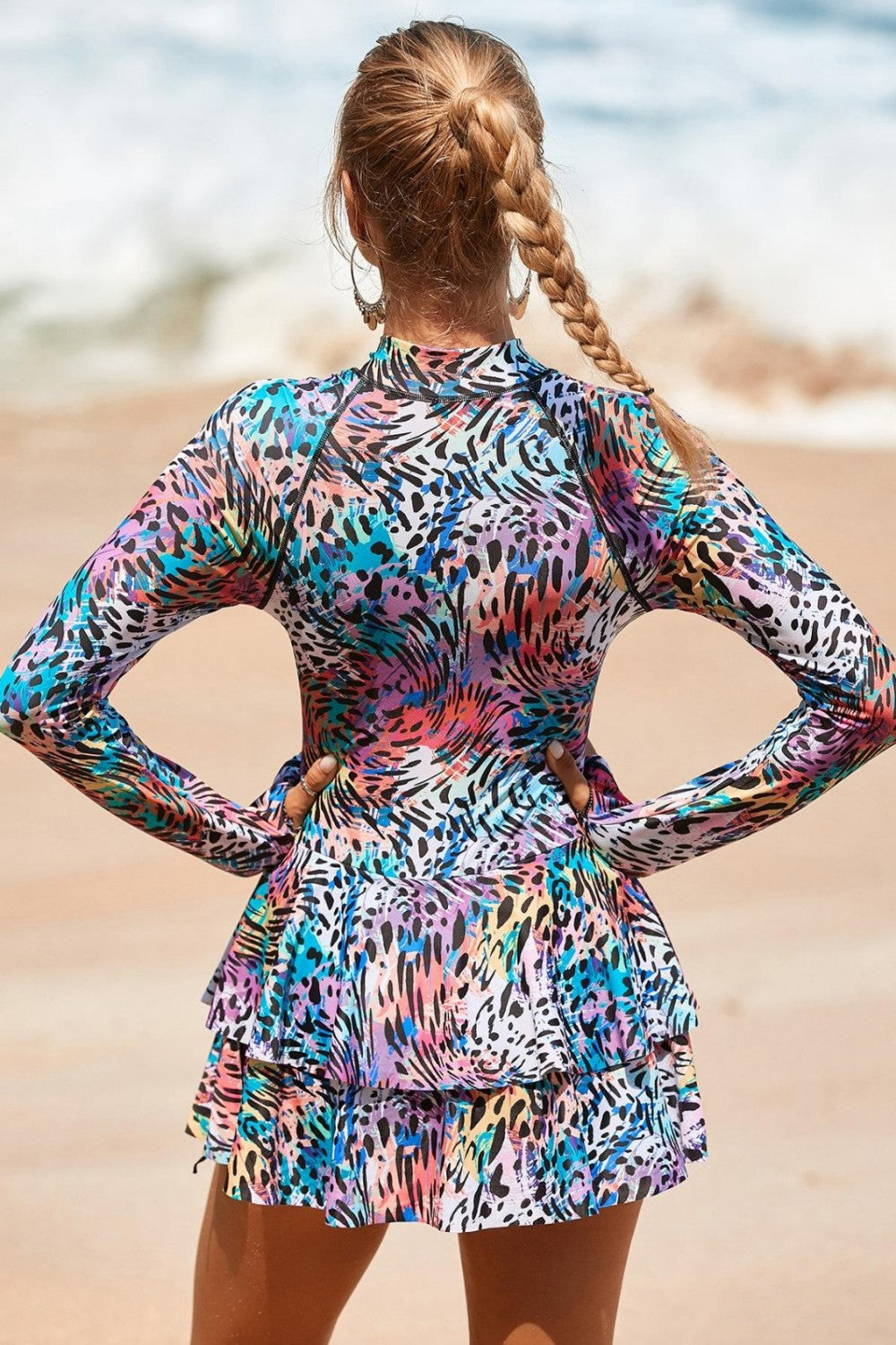 Long Sleeve Zipper Rash Guard Swimdress