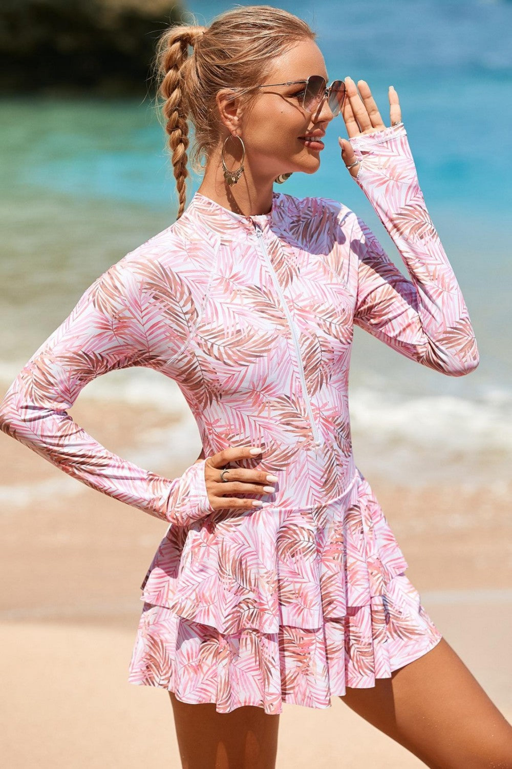 Long Sleeve Zipper Rash Guard Swimdress