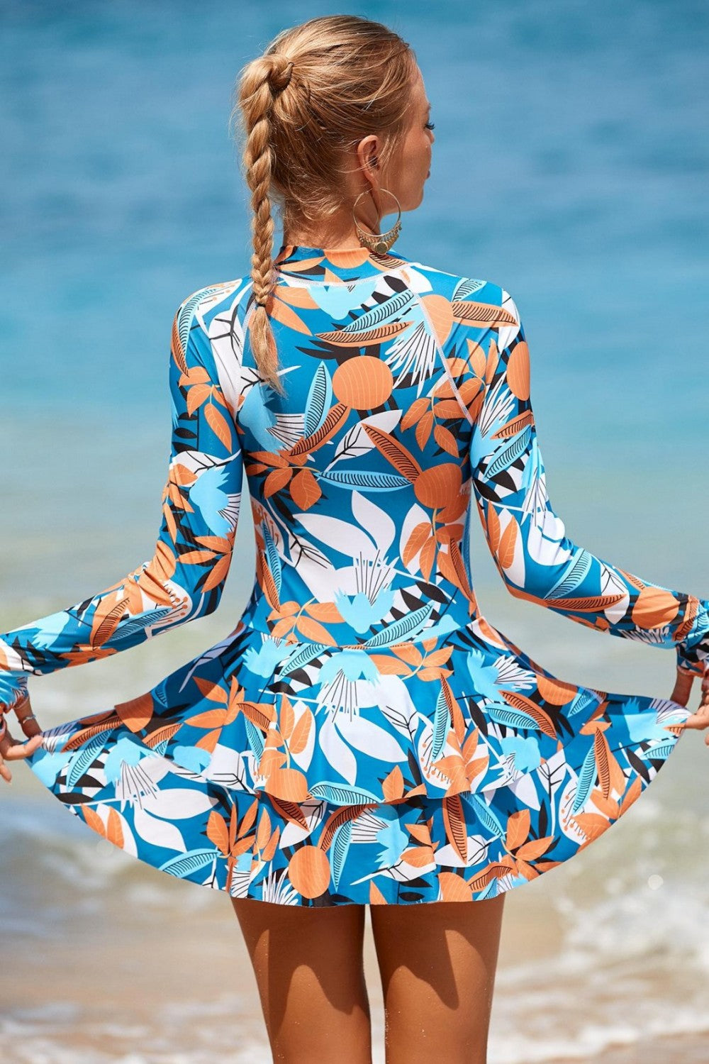 Long Sleeve Zipper Rash Guard Swimdress