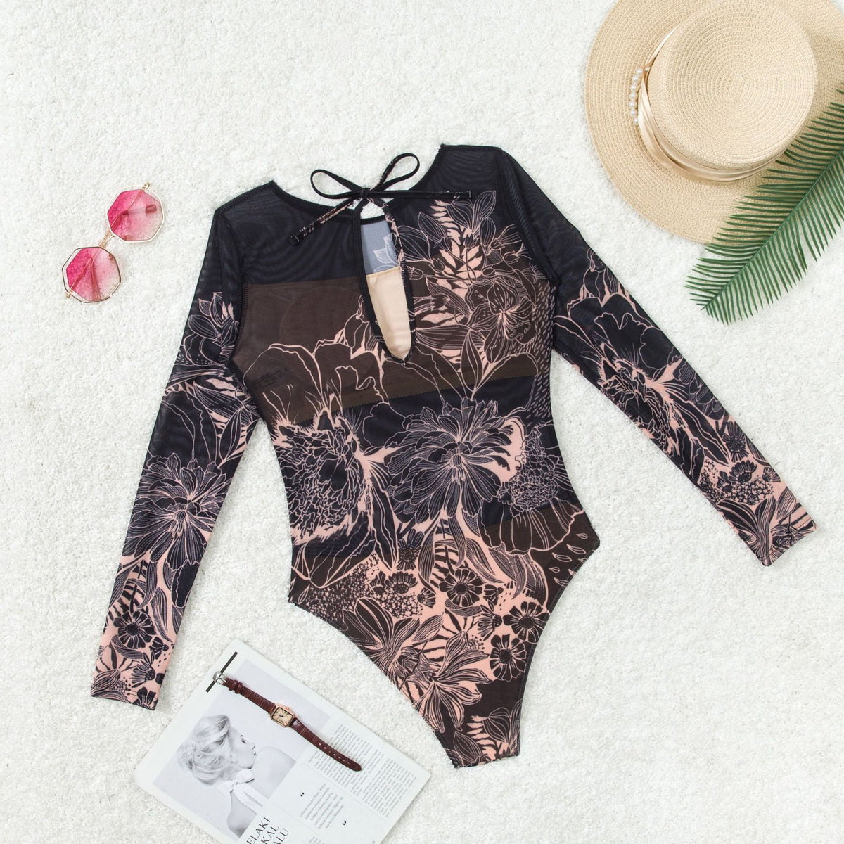 Mesh Long Sleeve One Piece Swimsuit